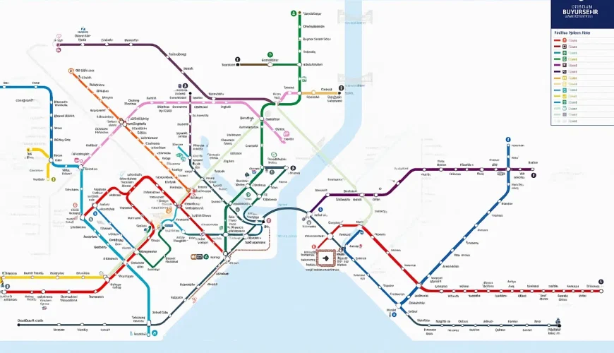 نقشه جامع خطوط حمل‌ونقل شهری در راهنمای مترو استانبول شامل مسیرهای M1 تا M11