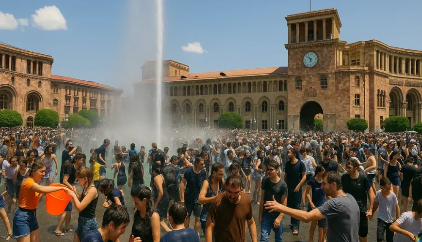 میدان جمهوری ایروان در اوج برگزاری جشن آب ارمنستان ۱۴۰۴ با حضور گسترده مردم