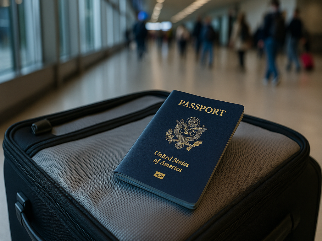 نمایی واقعی از فرودگاه در زمان گم شدن پاسپورت در سفر و لحظه نگرانی مسافر.