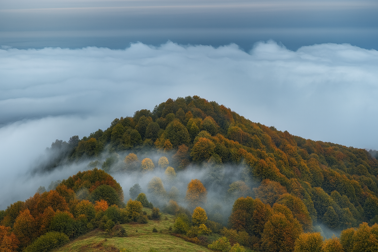 تپه‌ای رنگارنگ در پاییز جنگل الیمستان