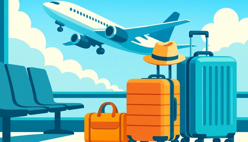 هواپیما در حال پرواز و چمدان‌های رنگی؛ هزینه اضافه بار و میزان بار مجاز ایرلاین‌ها