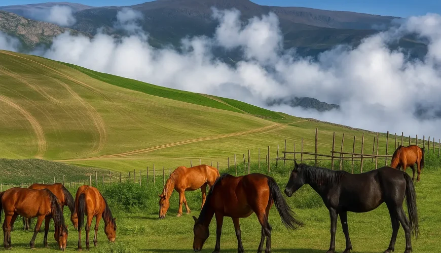 تصویر طبیعت سرسبز شمال ایران در مسیر سافاری سوباتان با چشم‌انداز کوهستانی.