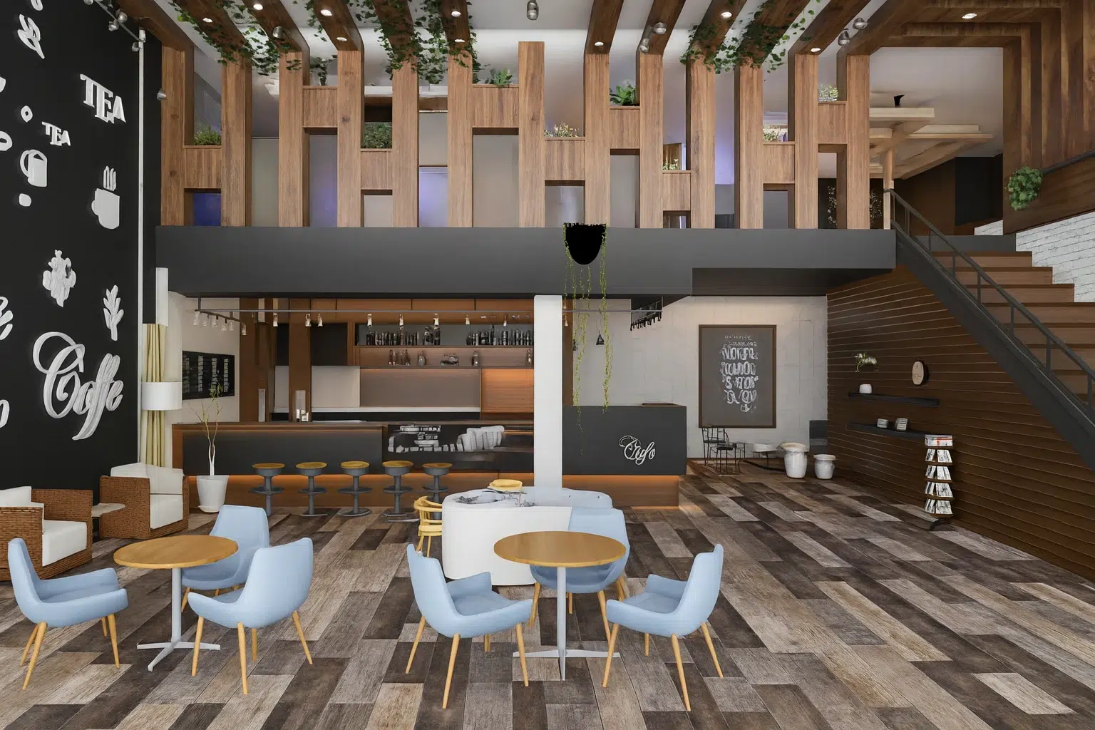 فضای دنج و آرام کافه پالیز رشت با نور ملایم و میزهای چوبی