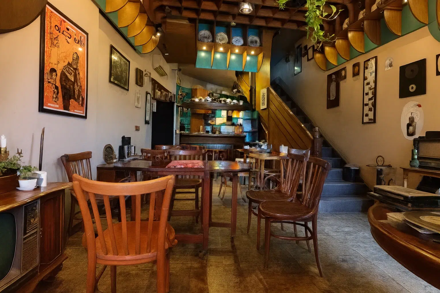 فضای هنری و تاریخی کافه موزه رشت با دکوراسیون سنتی و آثار قدیمی، یکی از بهترین کافه های رشت.