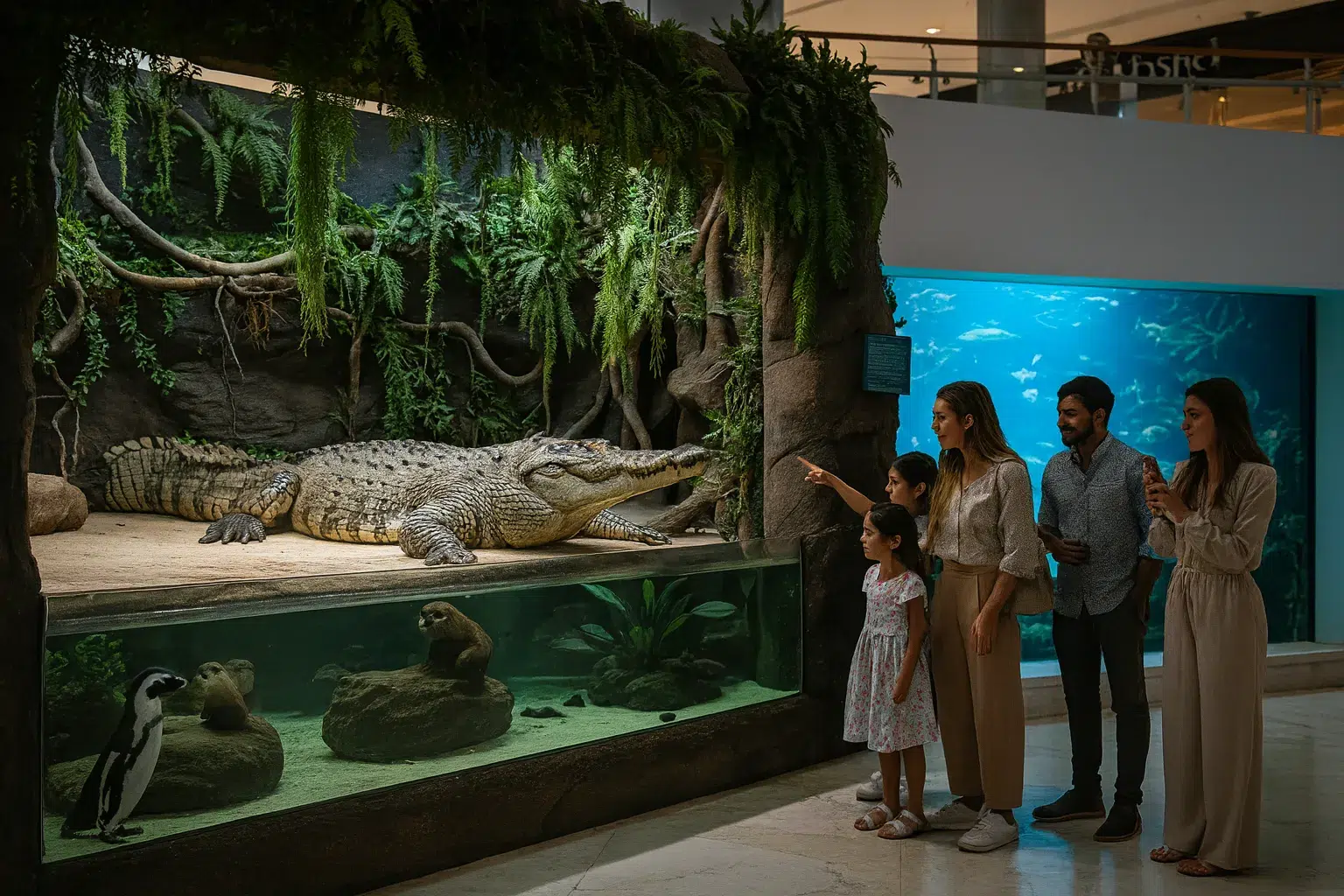 کروکودیل غول‌پیکر در بخش باغ جانوران آبی آکواریوم دبی