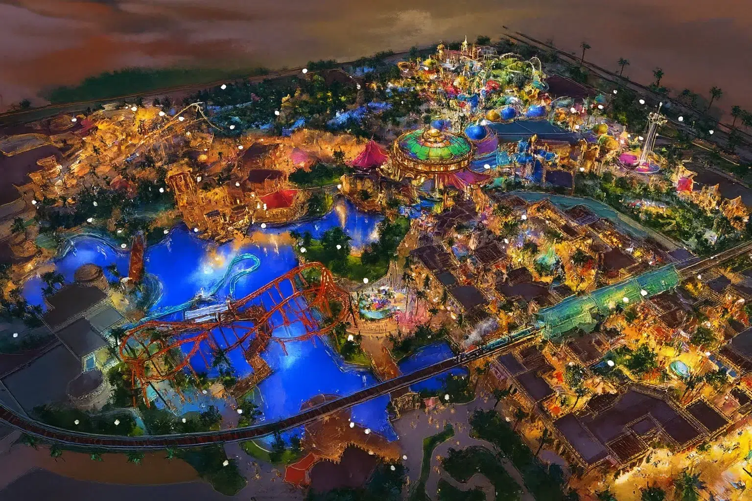 لحظه هیجان در ترن هوایی آی‌ام‌جی در میان شهربازی‌های دبی