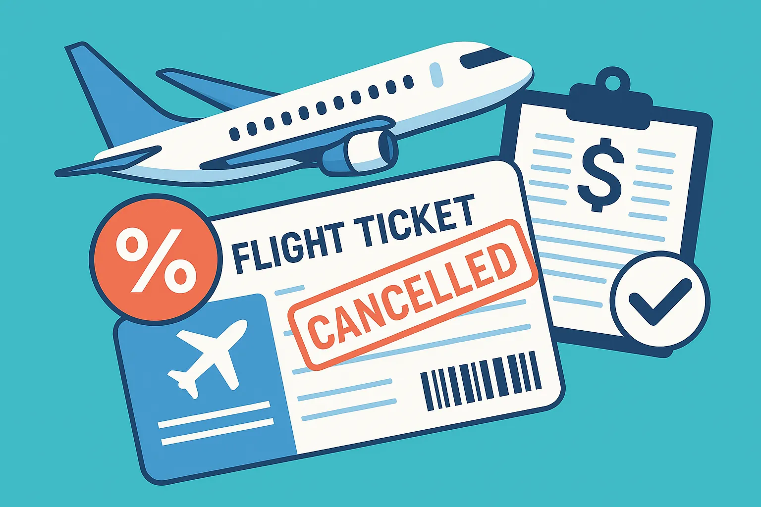 تصویر مفهومی از جریمه کنسلی بلیط هواپیما داخلی در هنگام لغو پرواز