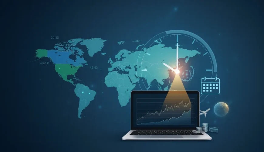 تصویری مفهومی از تحلیل قیمت پروازها روی نقشه جهان برای توضیح بهترین زمان خرید بلیط هواپیما خارجی