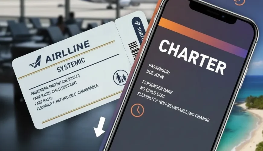 تصویر مقایسه بصری تفاوت پرواز چارتر با پرواز سیستمی در یک نگاه.