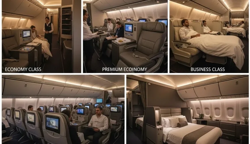 تصویر رئال از انواع کلاس‌های پروازی در یک کابین هواپیما