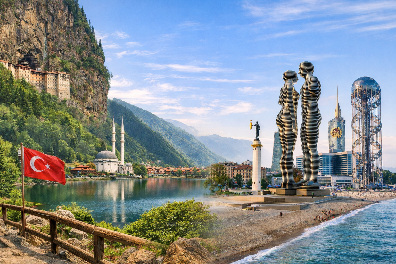 نمای رئال تور ترکیبی ترابزون و باتومی شامل طبیعت ترابزون و ساحل باتومی