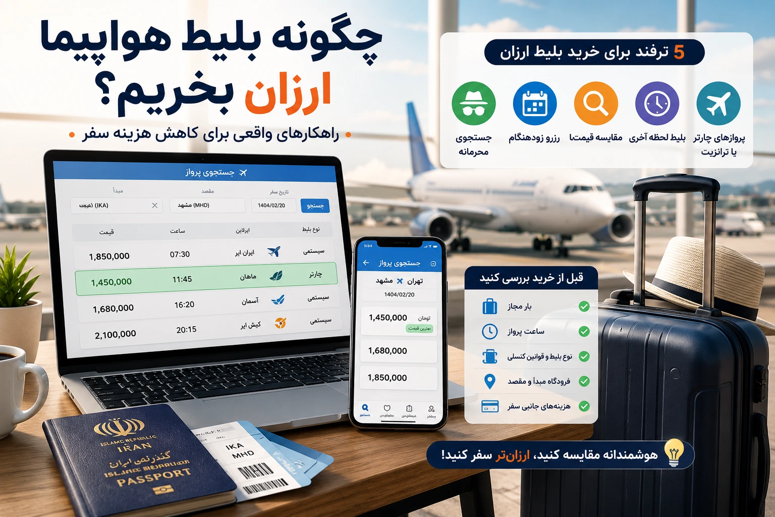 بهترین راه خرید بلیط ارزان هواپیما 5 بلیط هواپیما ارزان با مقایسه قیمت پروازها