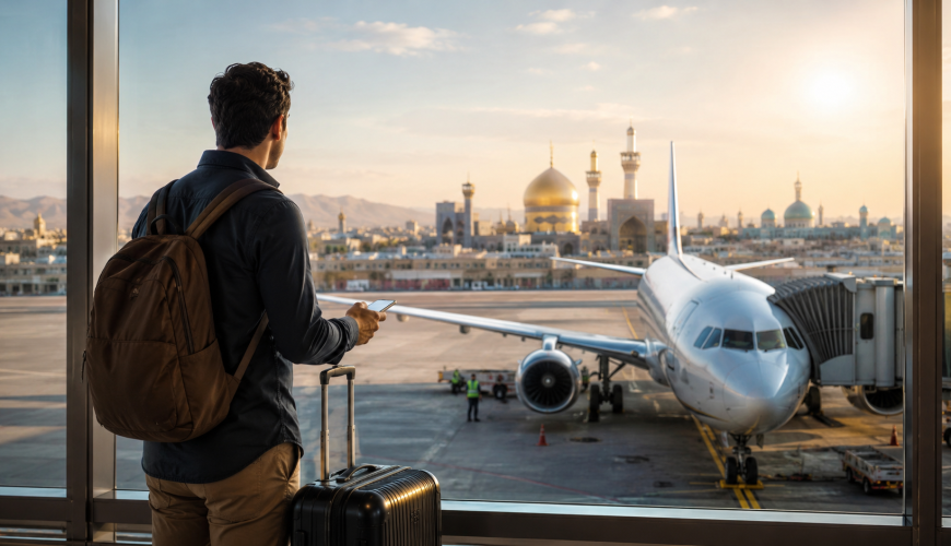خرید بلیط هواپیمای مشهد با نمای فرودگاه و سفر هوایی به مقصد مشهد
