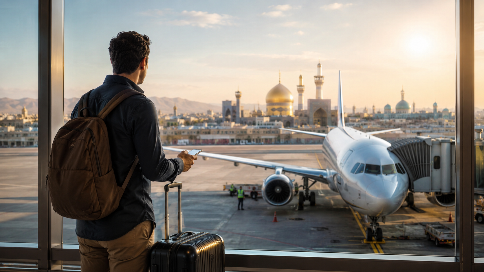 خرید بلیط هواپیمای مشهد با نمای فرودگاه و سفر هوایی به مقصد مشهد