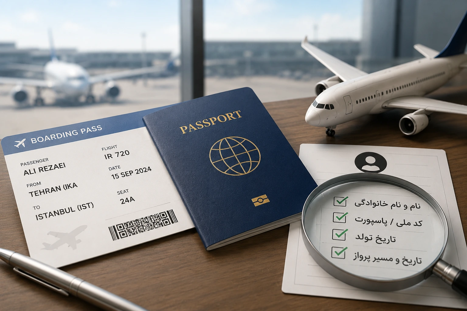 تغییر مشخصات مسافر در بلیط هواپیما با بررسی بلیط و مدارک سفر