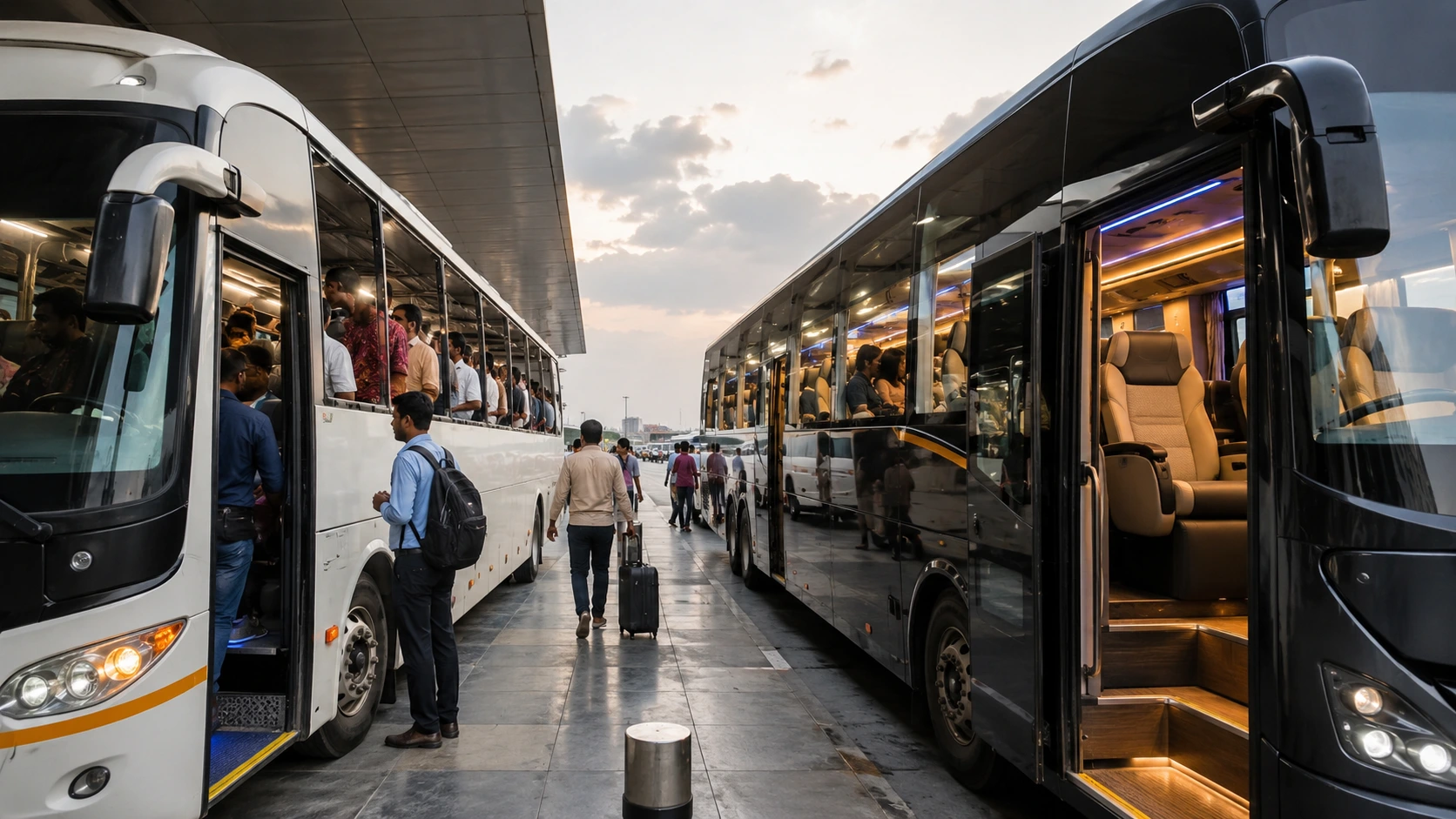 تفاوت اتوبوس معمولی و VIP در ترمینال با نمایش دو سرویس کنار هم